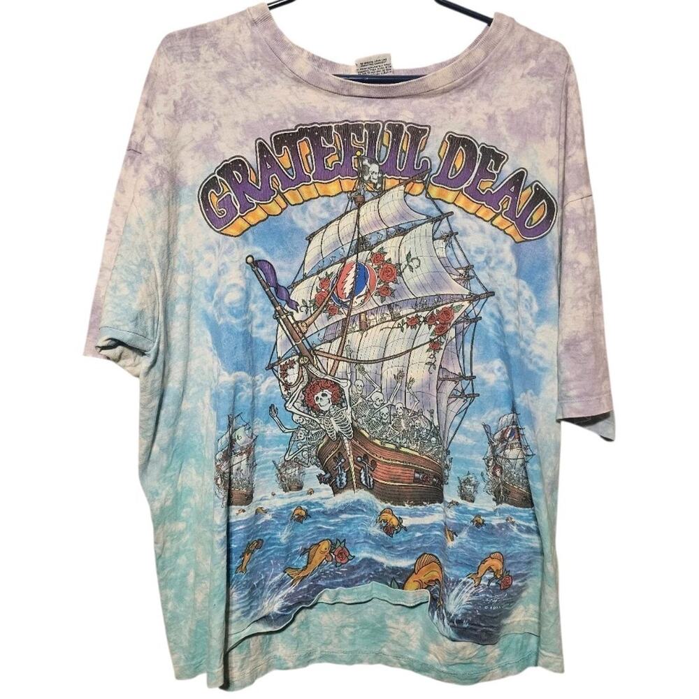 Vintage 1993 Grateful Dead Ship Of Fools T Shirt Liquid Blue Tie Dye XL